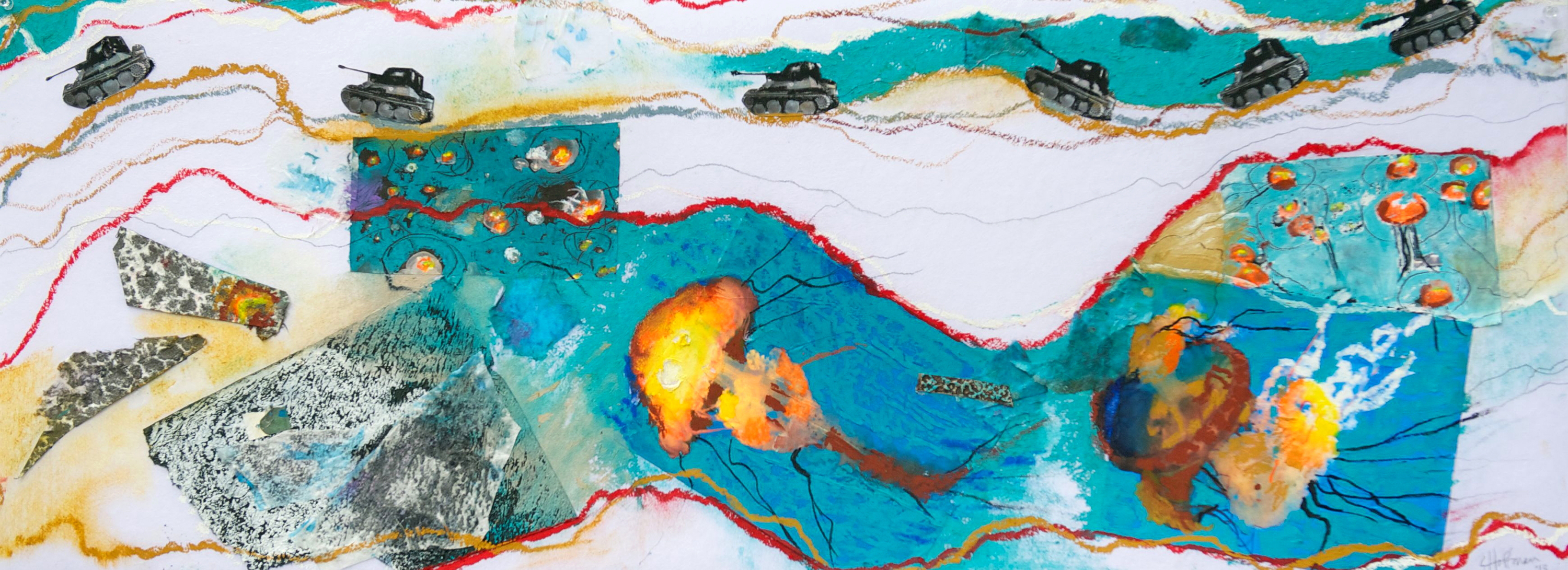 "Water Wars #2" mixed media work by Susan Hoffman Fishman, courtesy of the artist.