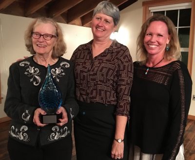 Margaret "Peg" Van Patten, left, received the Communications Service Award on Oct. 12. With her are Moira Harrington, center, chair of the Sea Grant Communications Network and assistant director for communications for Wisconsin Sea Grant, and Cindy Knapman, communications leader for Hawaii Sea Grant.