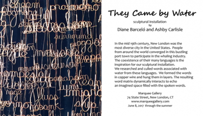 An invitation to the opening of the exhibit at the Marquee Gallery in New London shows a closeup of a section of the sculptural installation by Diane Barcelo and Ashby Carlisle.