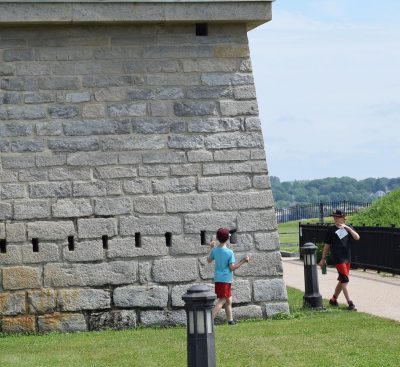 Quest participants count the openings in the blockhouse at Fort Trumbull to solve one of the clues.