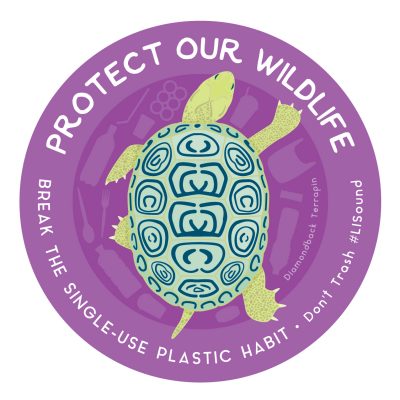 "Protect Our Wildlife: Break the Single-Use Plastic Habit" terrapin sticker