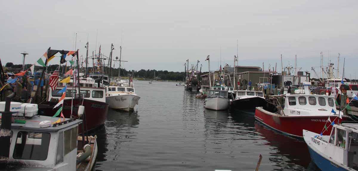 The Stonington fishing fleet was tied up at the town dock for the Blessing of the Fleet Mass, parade and ceremonies.