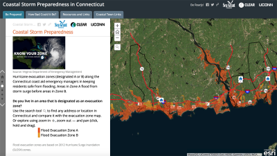 Screen shot of page from Coastal Storm Preparedness Story Map for Connecticut