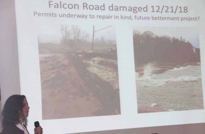 Guilford Town Engineer Janice Plaziak showed examples of flooding roads in her town.