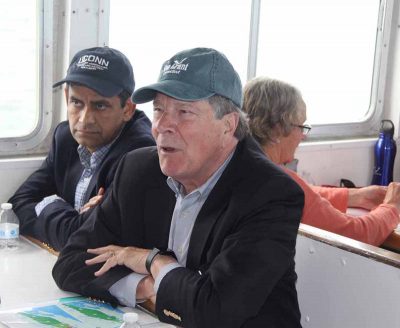 Indrajeet Chauby, left, dean and director of the UConn College of Agriculture, Health and Natural Resources, and UConn Provost John Elliot were among passengers on the vessel.
