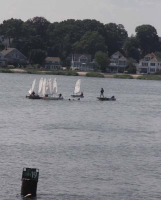 Norwalk harbor was busy with sailboats of all sizes, including these training vessels, during the excursion.