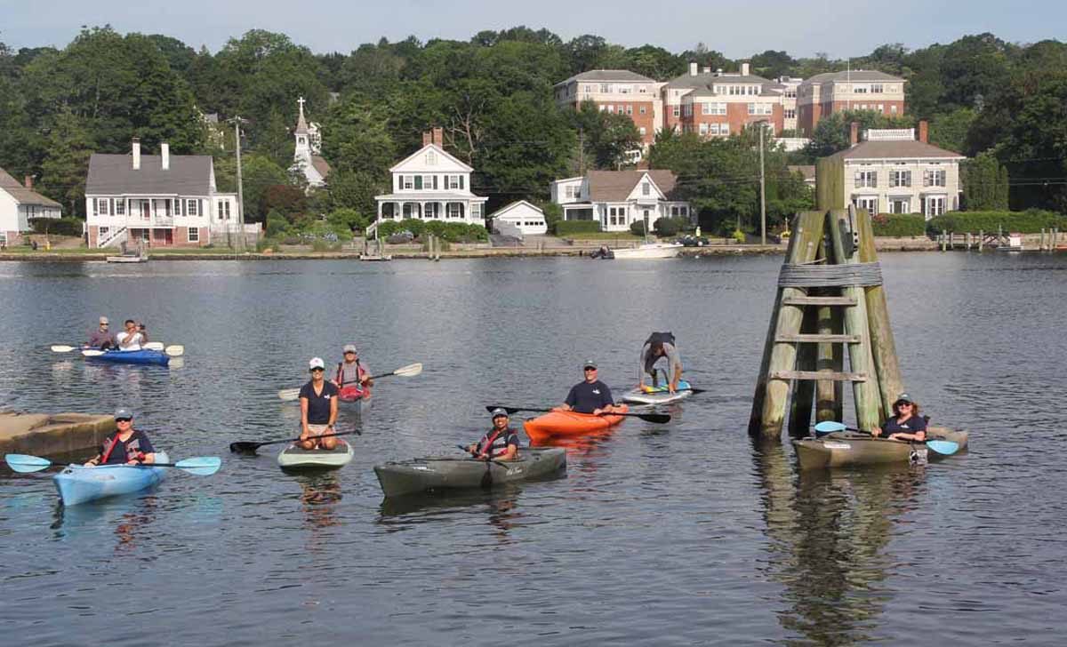 CT Sea Grant staff head out for a pilot run of the aquaculture eco-tour on the Mystic River in July.
