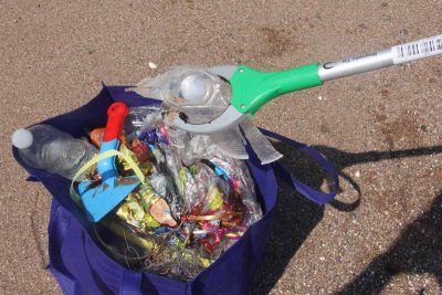 Plastic balloons, water bottles and monofilament fishing line were among the trash picked up by volunteer Karri Beauton during the cleanup.