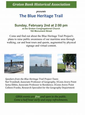 Flyer for Blue Heritage Trail talk on Feb. 2.