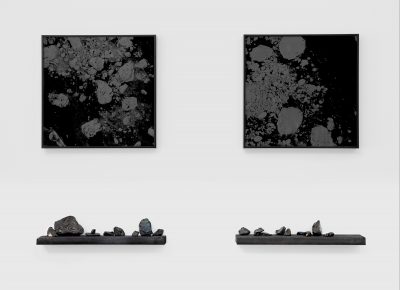 "Multiplier" is the title of this work using sea coal found on local beaches by artist Joseph Smolinski.