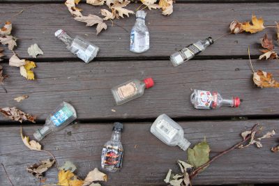 These empty nips bottles were collected on a recent walk in a residential neighborhood in New London.