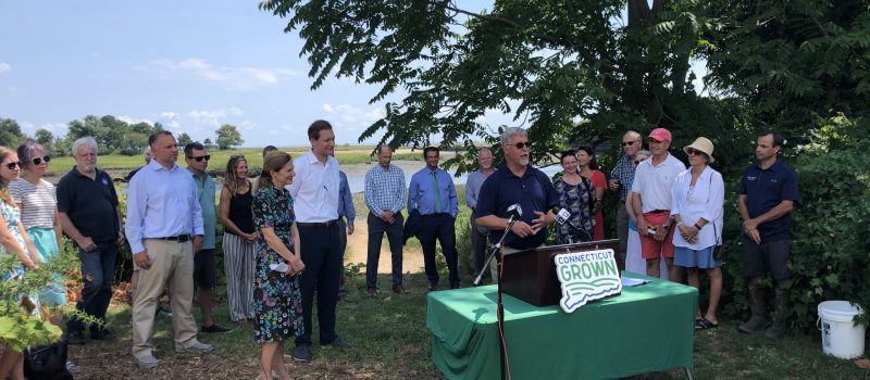 CT Sea Grant Director Sylvain De Guise was one of several speakers at an Aug. 8 event at Ash Creek in Fairfield announcing the Connecticut Shellfish Restoration Guide.