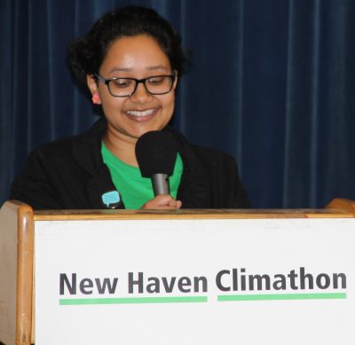 Adrian Huq, co-founder of the New Haven Climate Action Team, spoke about climate justice.