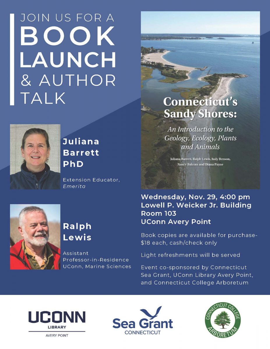 Flyer for book launch and author talk for Connecticut's Sandy Shores