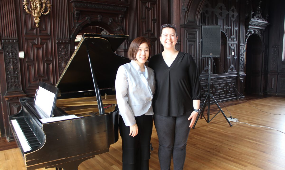 Pianist Hea Youn Chung, left, and Molly James, a UConn marine sciences doctoral candidate, led a performance and discussion of their "Harmony of Nature II" project on March 27. Their project received a CT Sea Grant Arts Suppport Award.