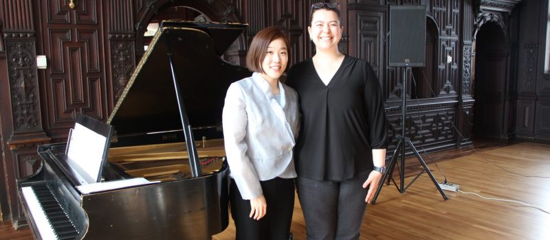 Pianist Hea Youn Chung, left, and Molly James, a UConn marine sciences doctoral candidate, led a performance and discussion of their "Harmony of Nature II" project on March 27. Their project received a CT Sea Grant Arts Suppport Award.