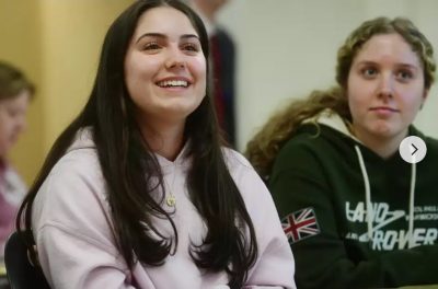 Trumbull High seniors Anna Smith, 18, left, and Isabella Czumble, 17, look forward to participating in the school's upcoming projects after being named a Long Island Sound Schooll in Trumbull, Conn. on Wednesday, February 14, 2024.