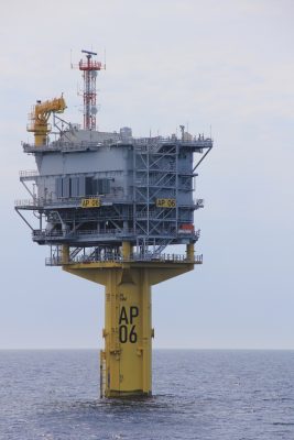 The substation for the South Fork Wind project is seen from the deck of the ferry that toured the site on May 14.