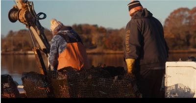 Image from "Rising Tide to Table" of Stonington Farms Shellfish owners Beth and Kris Simonds harvesting oysters