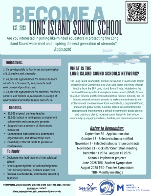 Flyer for Long Island Sound Schools Network application 2024-2025