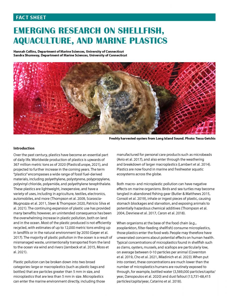 "Emerging Research on Shellfish, Aquaculture, and Marine Plastics" fact sheet