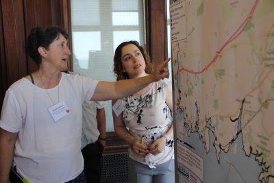 During a workshop for the MyCoast pilot project, a participant points out an area of Mystic prone to flooding.