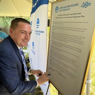 EPA Region 2 Regional Administrator Michael Martucci at the CCMP signing event at the Jay Heritage Center in Rye, N.Y. for the Long Island Sound Partnership.