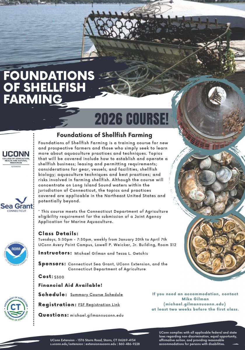 Flier for Foundations of Shellfish Farming 2026 course