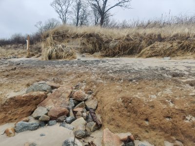Coastal erosion at Harkness Memorial State Park in Waterford.