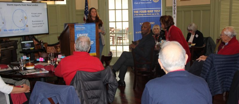 Larissa Graham of the CT National Estuarine Research Reserve, front, gives a presentation about the CTSG-supported CT MyCoast project to the New London Rotary Club on Dec. 4.