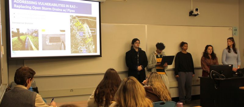 Students in the CTSG-supported UConn Climate Corps Class present a resilience project addressing flooding and other impacts on a community.