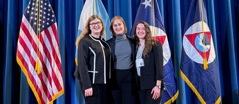 Christy Mueller, Maddy Meadows-McDonnell and Mari Cullerton posed for a photo during the final week of their 2025 National Sea Grant College Program Dean John A. Knauss Marine Policy Fellowship.