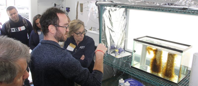 Assistant Extension Educator Zachary Gordon gives a lesson to participants in the Blue Economy Education Resources Workshop on Feb. 28 about how kelp is grown in Connecticut Sea Grant's mobile seaweed lab