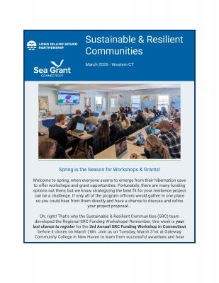 First page of Sustainable and Resilient Communities March 2026 newsletter for western Connecticut