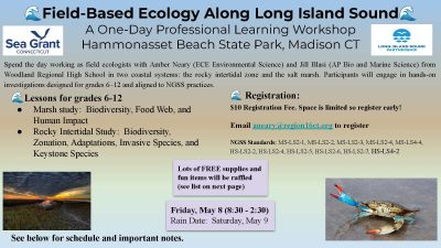 First page of flier for "Field-Based Ecology Along Long Island Sound" teacher workshop