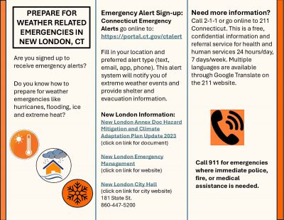 First page of emergency preparedness brochure for New London