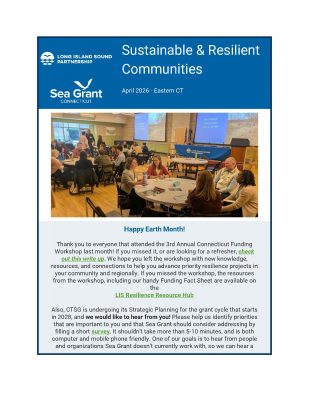 Page 1 of Sustainable & Resilient Communities newsletter for Eastern Connecticut for April 2026