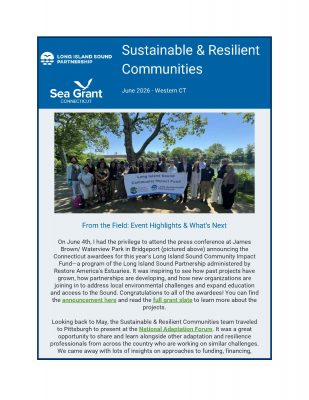 Page 1 of Sustainable & Resilient Communities newsletter for Western Connecticut for June 2026