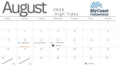 High tide calendar for August 2026