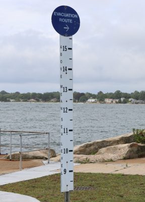 Evacuation route sign on Shore Avenue in Groton.