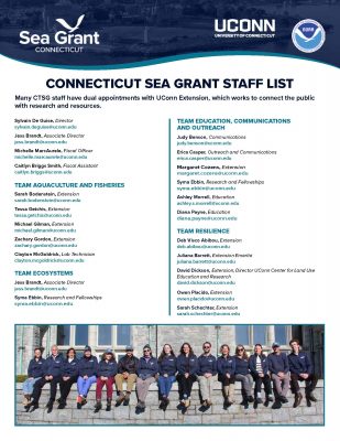 Page 1 of Connecticut Sea Grant staff list and information sheet