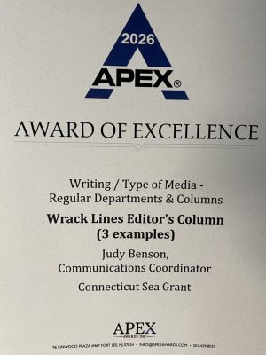 2026 APEX contest for publication excellence Award of Excellence certificate for for Wrack Lines' Editor's Column