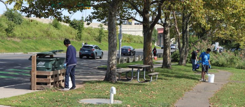 Forty volunteers, including these four University of New Haven students, collected 397 pounds of trash on Long Wharf Drive in New Haven on Sept. 19 to conclude the 2026 #DontTrashLISound campaign.