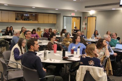 Some of the 40 people who attended the March 7 workshop at UConn Avery Point listen to one of the presentations.