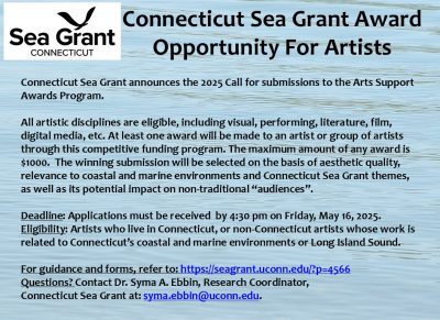 post card for CT Sea Grant Arts Support Awards Program